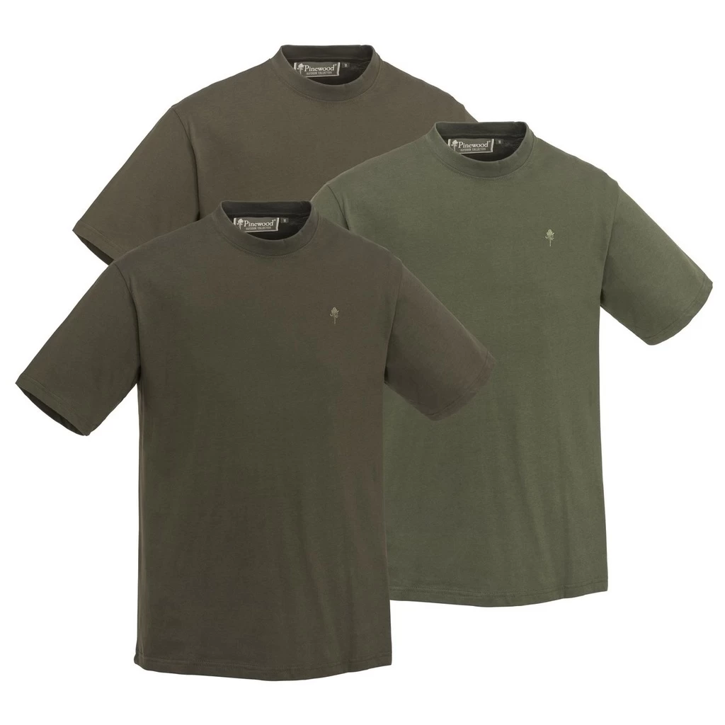 Pinewood T-Shirt Heren 3-pack Groen/Bruin/Khaki 3 Pinewood T-Shirt Heren 3-pack Groen/Bruin/Khaki